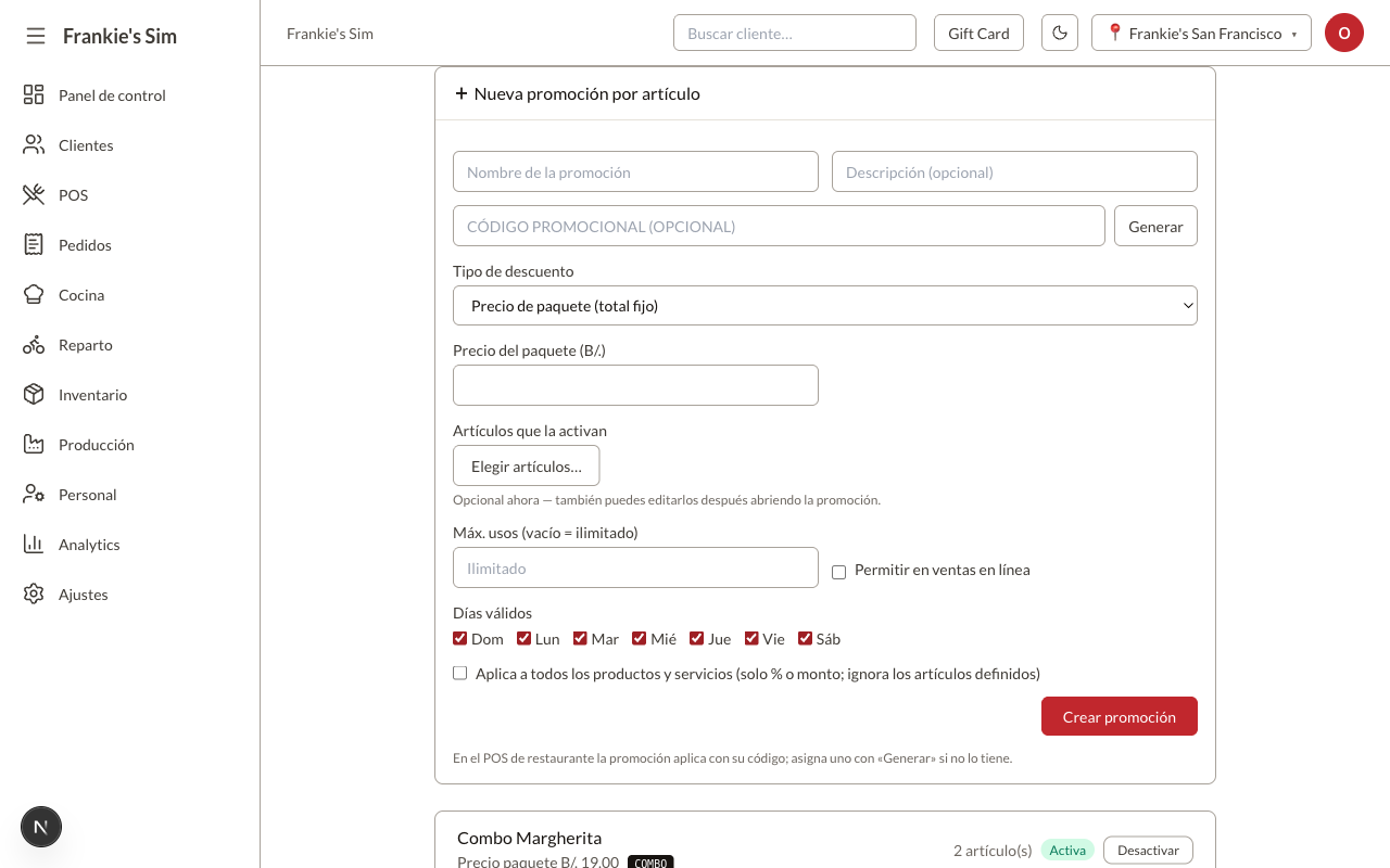 Formulario de promoción nueva