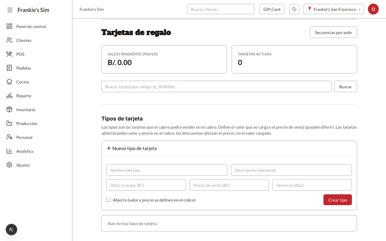 Formulario de tipo de tarjeta nuevo