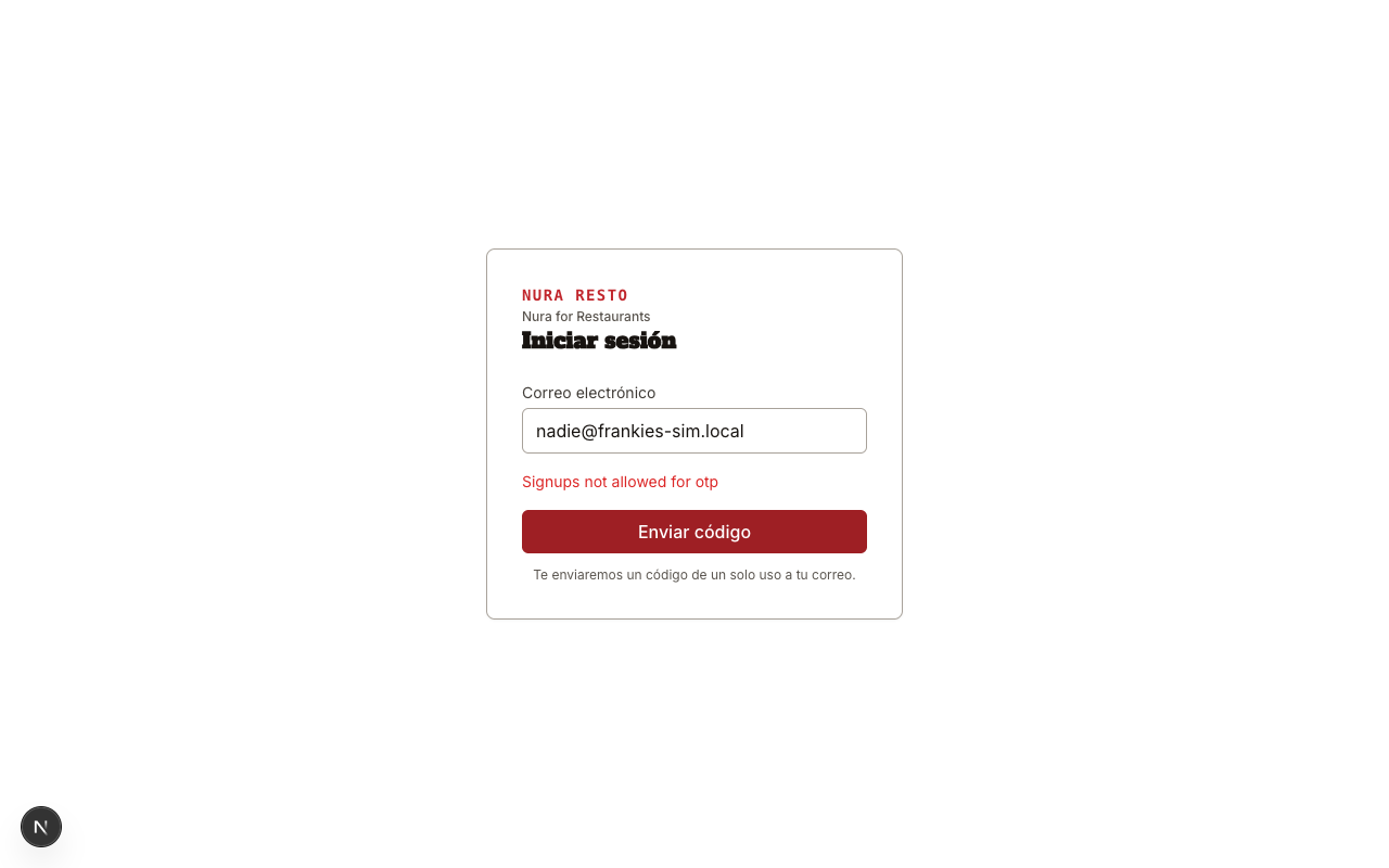 Un correo sin cuenta: la pantalla responde «Signups not allowed for otp»