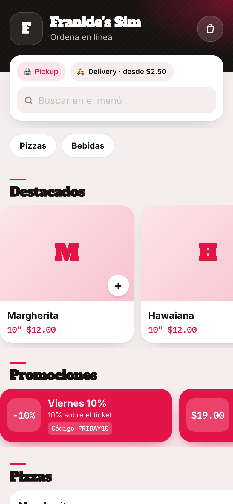 Menú del cliente en el teléfono