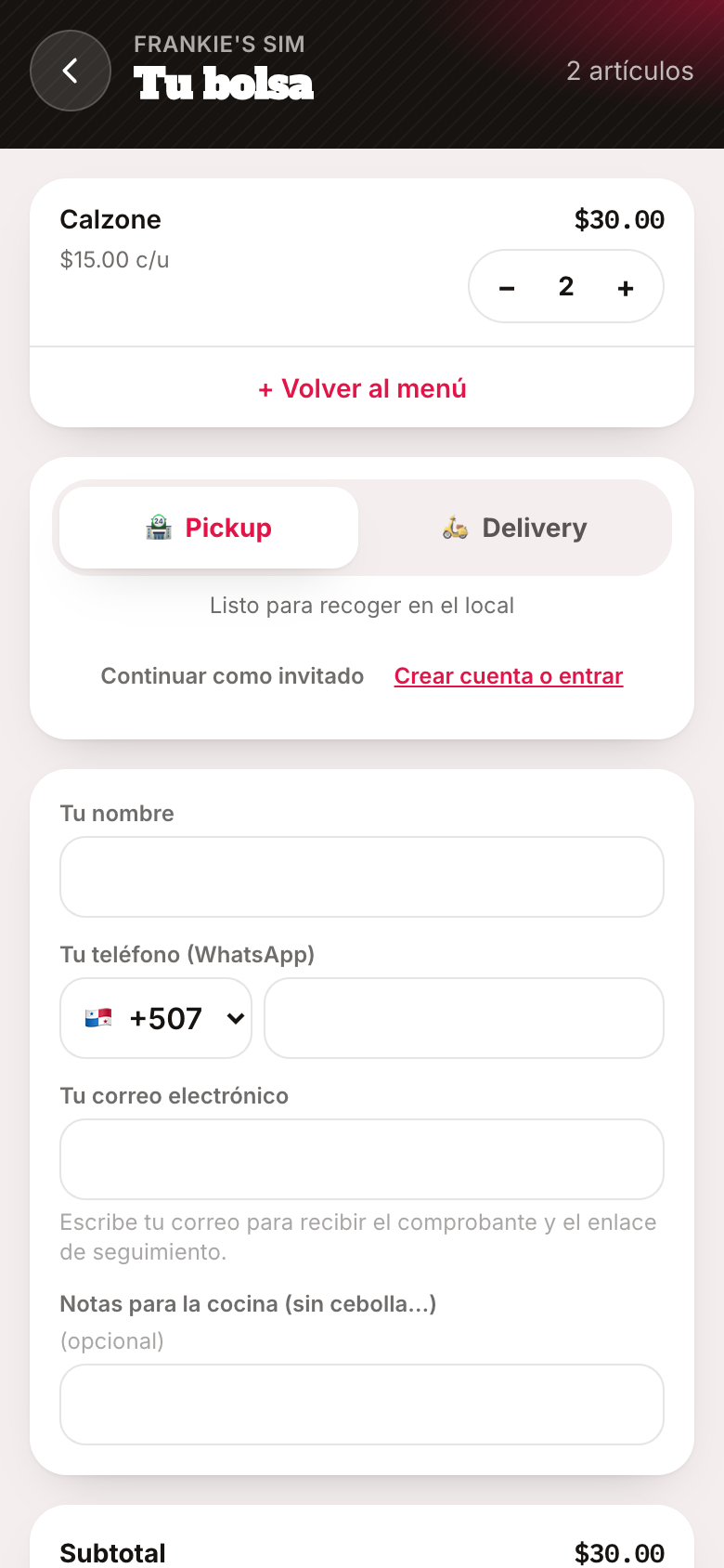 Botón «Enviar pedido» fijo al pie de Tu bolsa