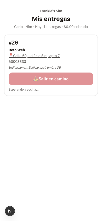 Tablero de Carlos Him con el botón apagado y «Esperando a cocina…»