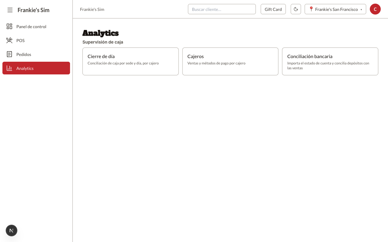 Analytics como la ve el cajero: solo Supervisión de caja