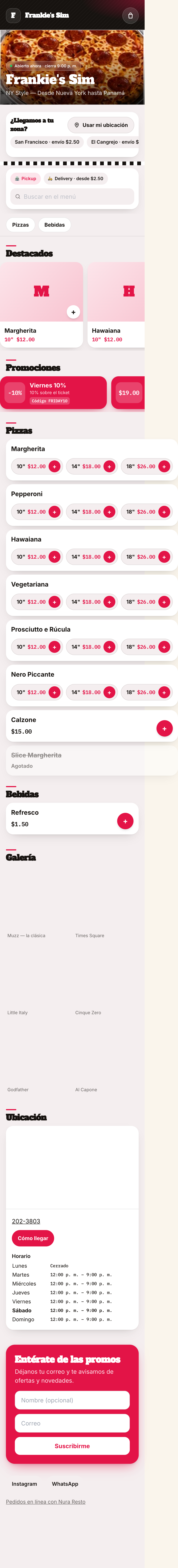 Sitio del restaurante en el teléfono