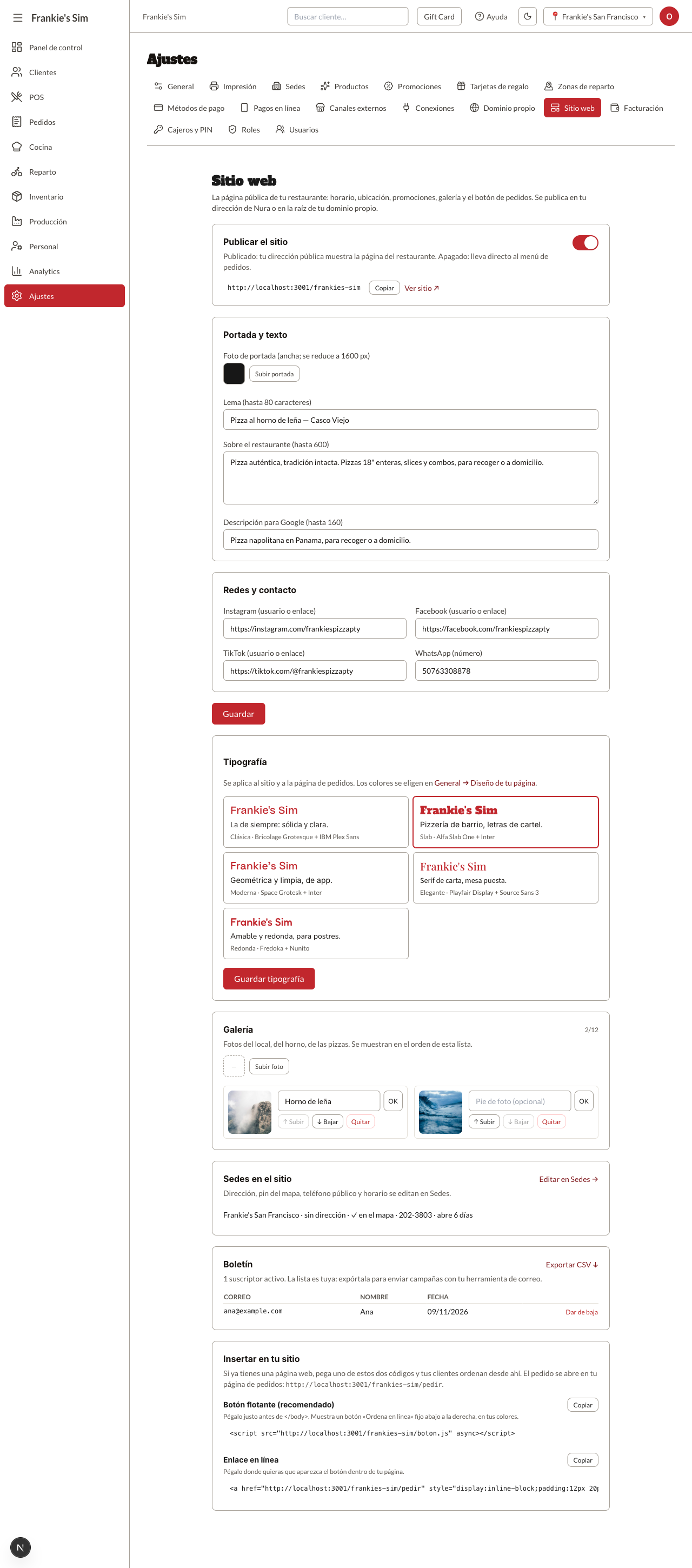 Ajustes → Sitio web