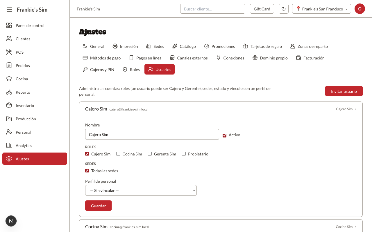 El editor de «Cajero Sim» desplegado