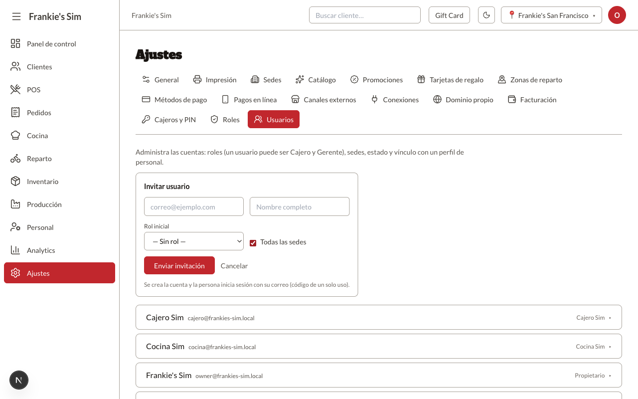El formulario «Invitar usuario» abierto